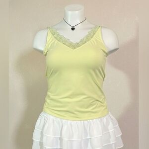 Butter Yellow Plus size Summer Tank Top Lace Trim size 3x Stretchy Spring Pastel
